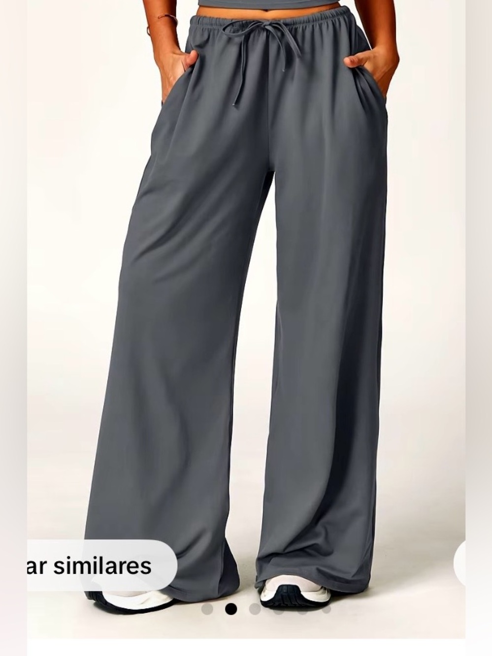 Relaxed Wide-Leg Drawstring Pants — Charcoal Gray